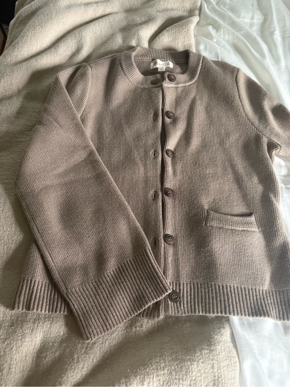 Marled Taupe Button-Front Knit Cardigan